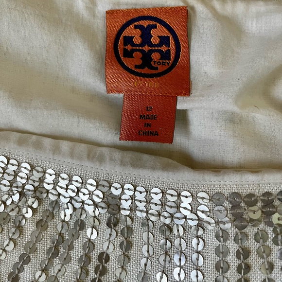 Tory Burch Sequin Linen Pencil Skirt - Picture 3 of 8